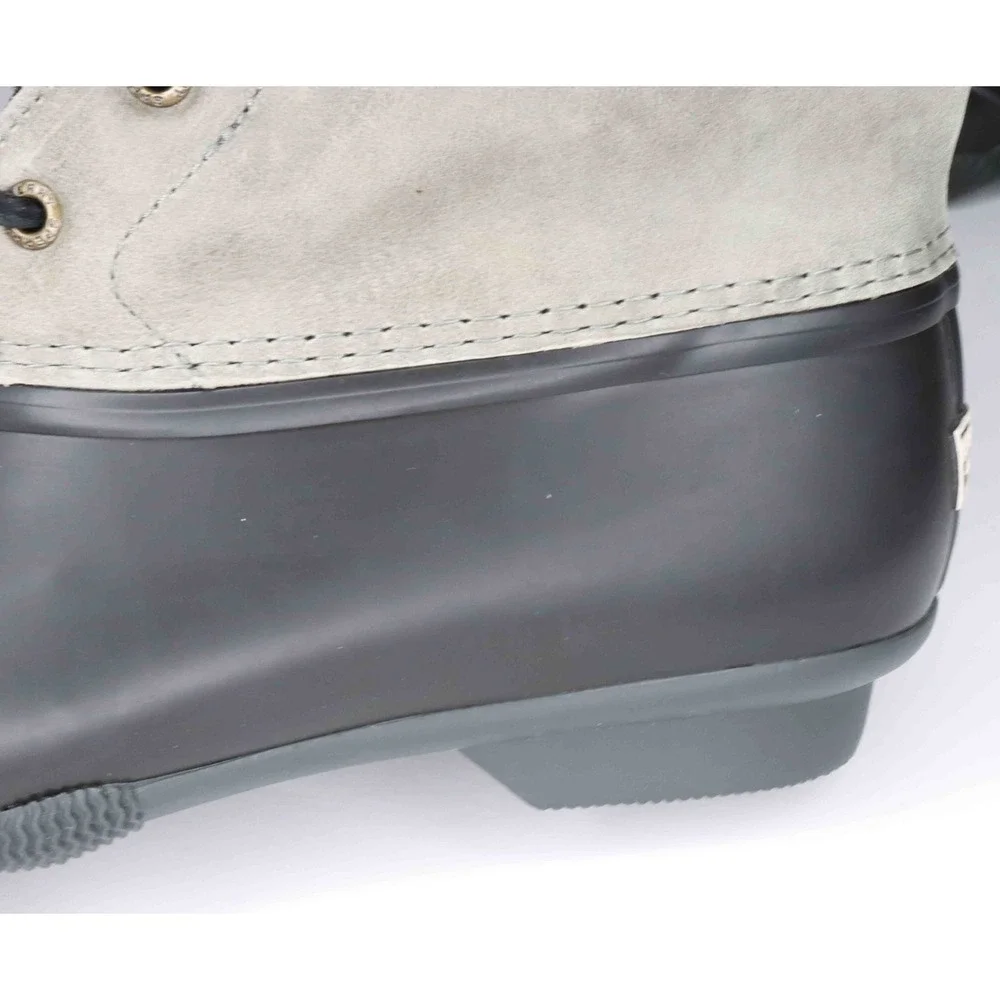 Sperry Saltwater Black Gray Waterproof Lace Up Ankle Rain Boot Leather Women 10M